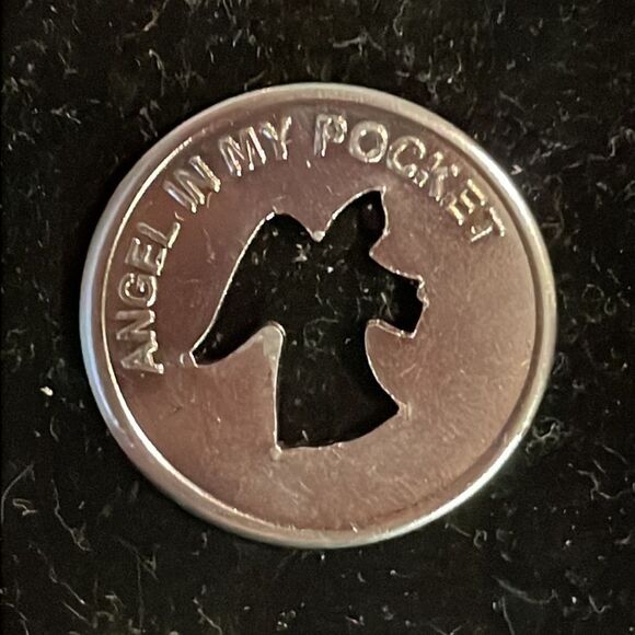 1” silver tone round coin w/Angel shape cut out “Angel in my pocket” - Picture 3 of 12